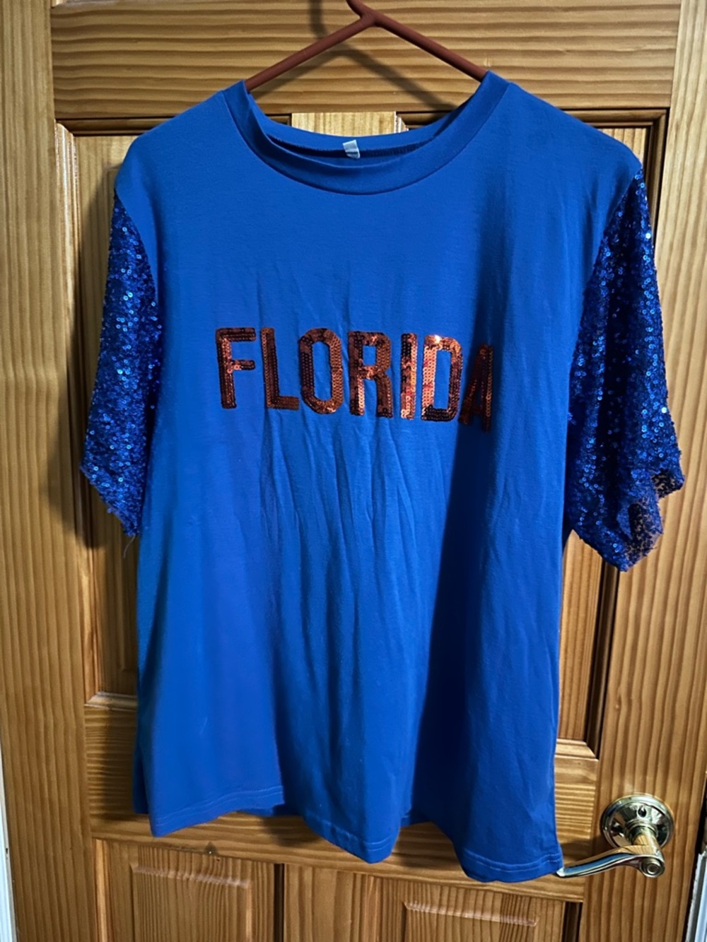 Blue 'Florida' Sequin Sleeve Tee